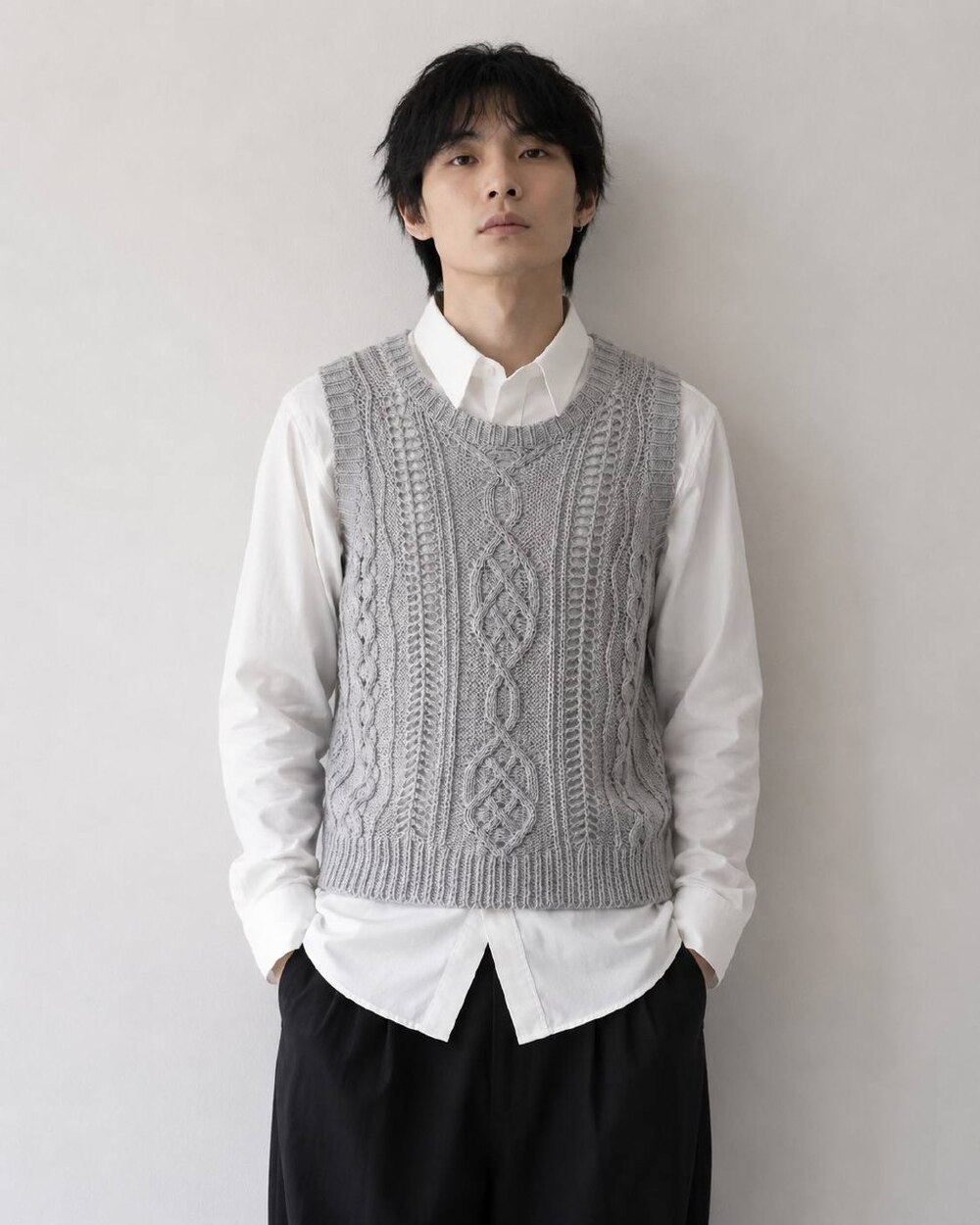 Yohji Yamamoto Light Gray Cotton Cable Knit Vest